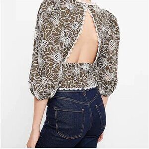 NWT {Express} Embroidered Eyelet Open Back Top | Olive Green/White ~ Size XS